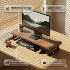Walnut Desktop Monitor Riser Stand